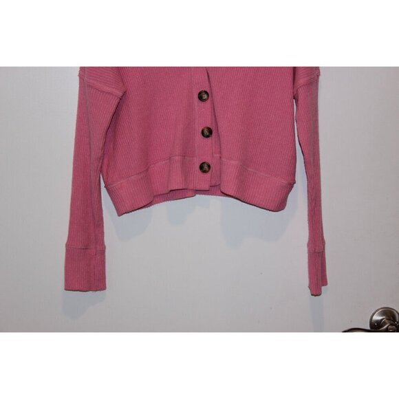 Abercrombie & Fitch Womens Pink Ribbed Button-Up Cardigan Sweater Size S - Picture 6 of 8